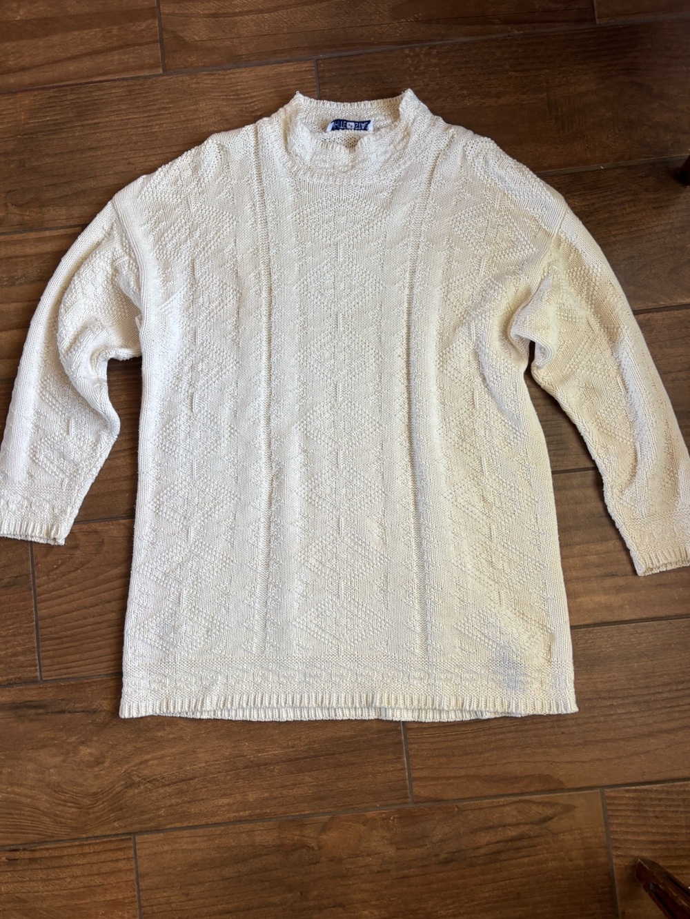 Vintage White Stag Cream Knit Sweater Dress Large Cottagecore 80s 90s